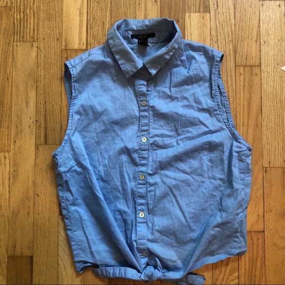 Blue front tie Tank Top - Picture 1 of 3